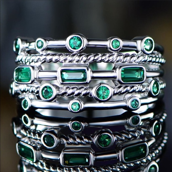 Peermont Jewelry - 18K White Gold Plated 5 Layer Green Emerald Ring